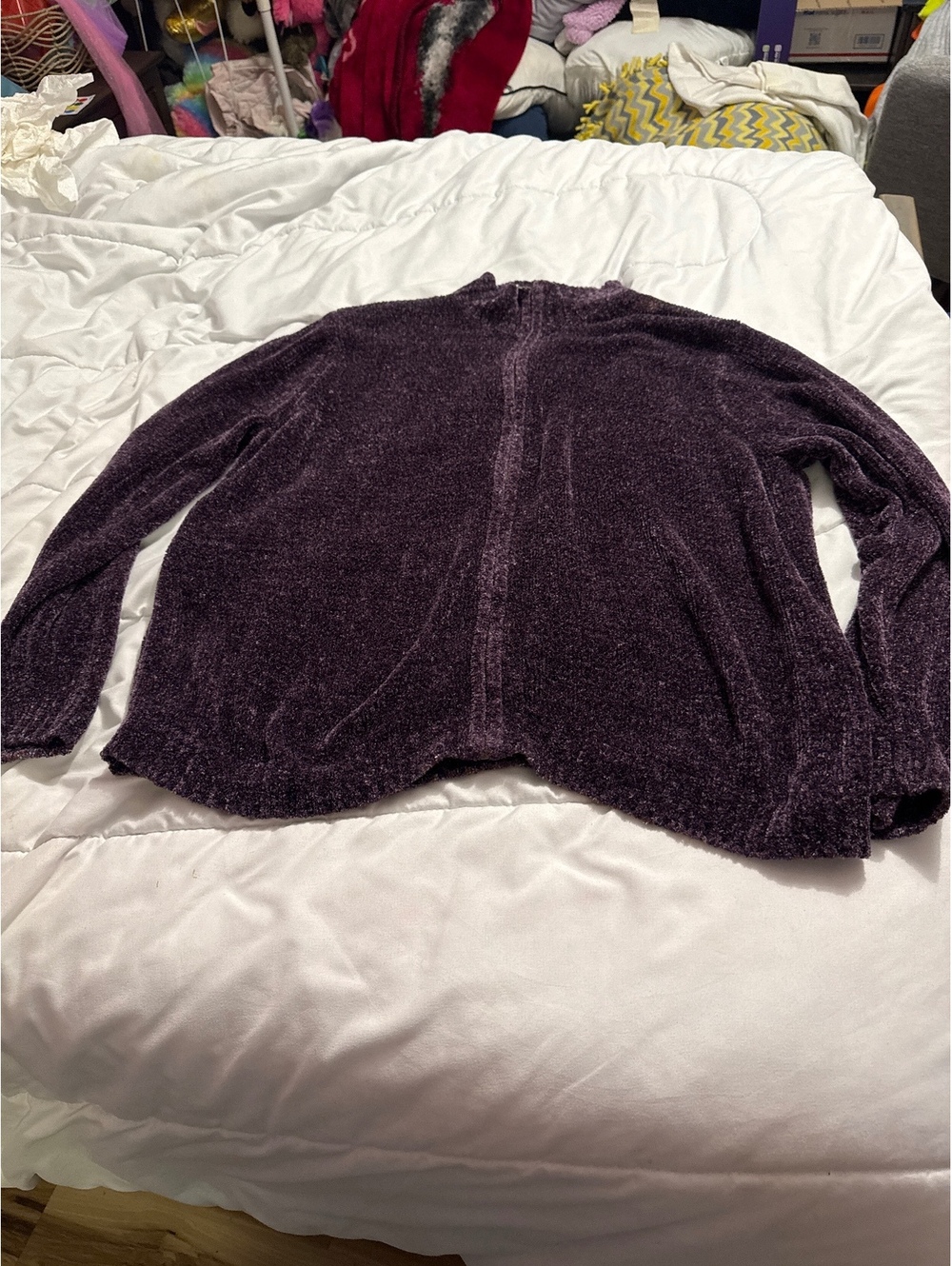Croft & Barrow Women's 1X Purple Chenille Full Zip Cardigan Sweater